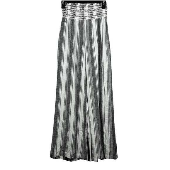 Rewash XS Gray White Striped Wide Legged Pants Pull On Linen Blend Casual Beach - Picture 1 of 8